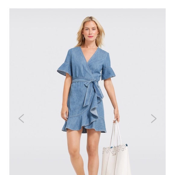 denim frill wrap dress